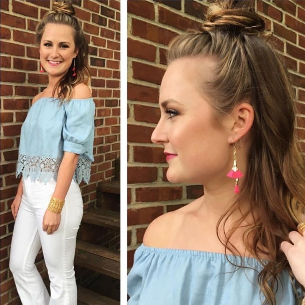 Sky blue off shoulder top